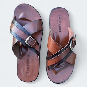 Brand New Paul Fredrick Cross-Over Strap Two-Tone Leather Sandals Sz 11